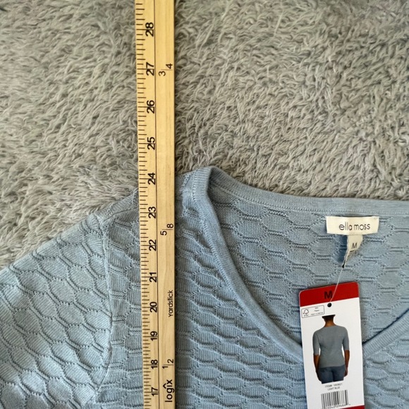 Ella Moss Womens Medium Blue Knit V Neck Short Sleeve Pullover Top - Picture 8 of 10